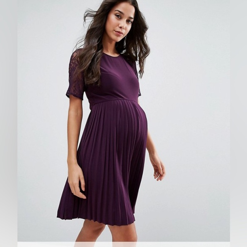 Women's ASOS Maternity Pleat and Lace Mini Dress Size 14 NWT